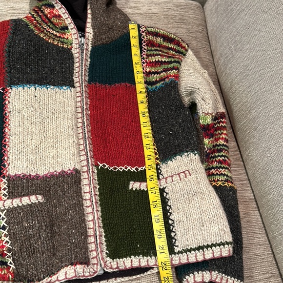 Patchwork boho hippie festival Wool Sweater jacket Chunky Knit Nepal small - Picture 11 of 11